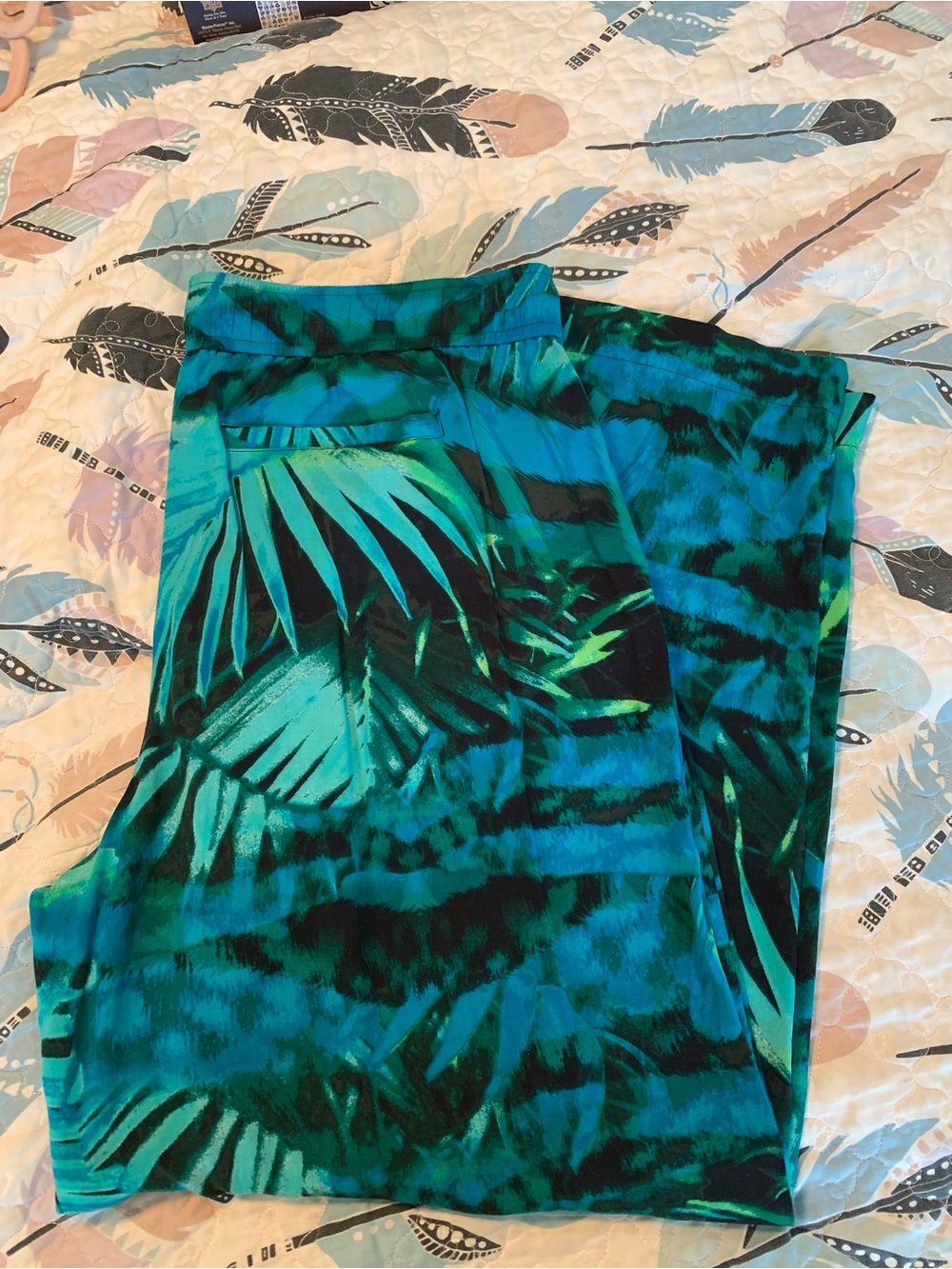 Tropical Teal Palm Print Flowy Pants
